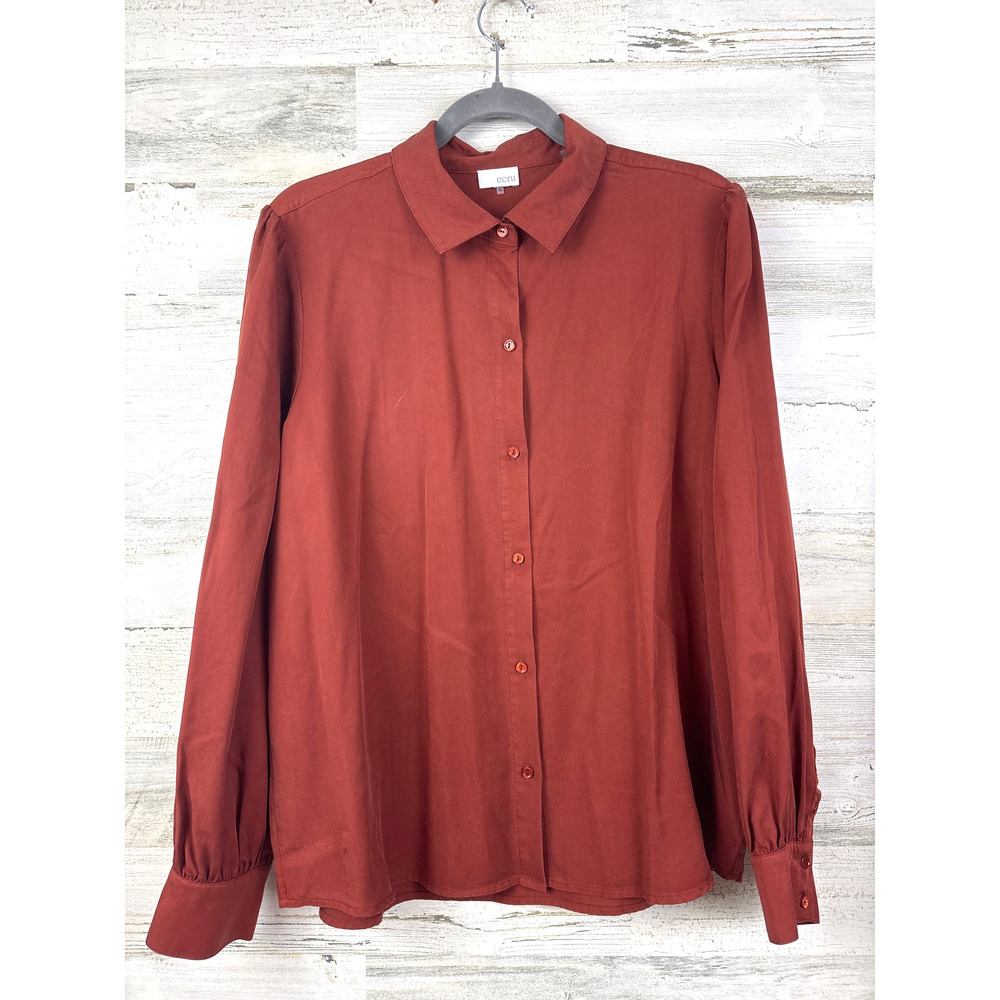 ECRU Womens XL Rust TENCEL Button Up Collared Long Sleeve Shirt NEW